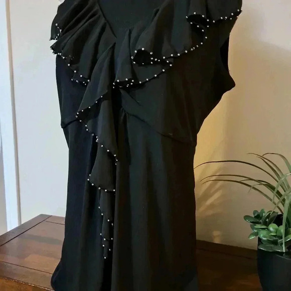 Travel by  Tribal Black Beaded Top Sleeveless Ruffle Women's Medium Embellished - Picture 2 of 12